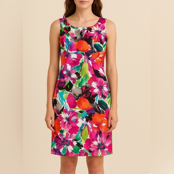 Kasper Vibrant Floral Sleeveless Dress Sz 14 - Picture 1 of 2